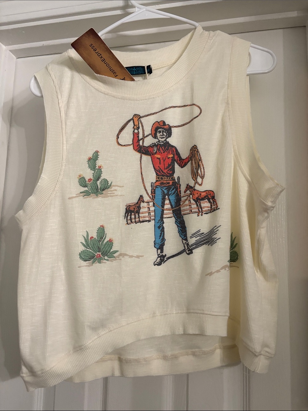Women’s Cream Cowboy Graphic Muscle Tee